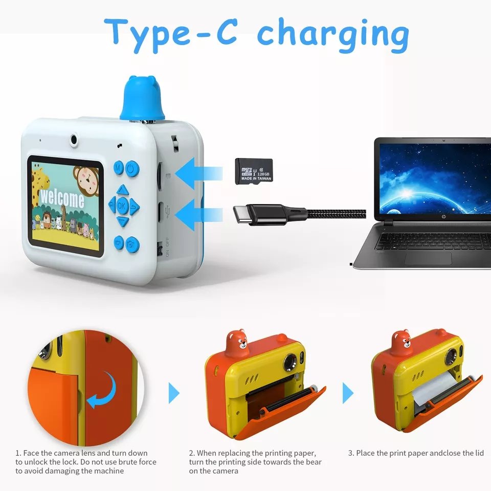 H80 Thermal Instant Print Kids Camera 2.4' screen Dual lens 1080P video Mini Smart Camera printer for Kids Children