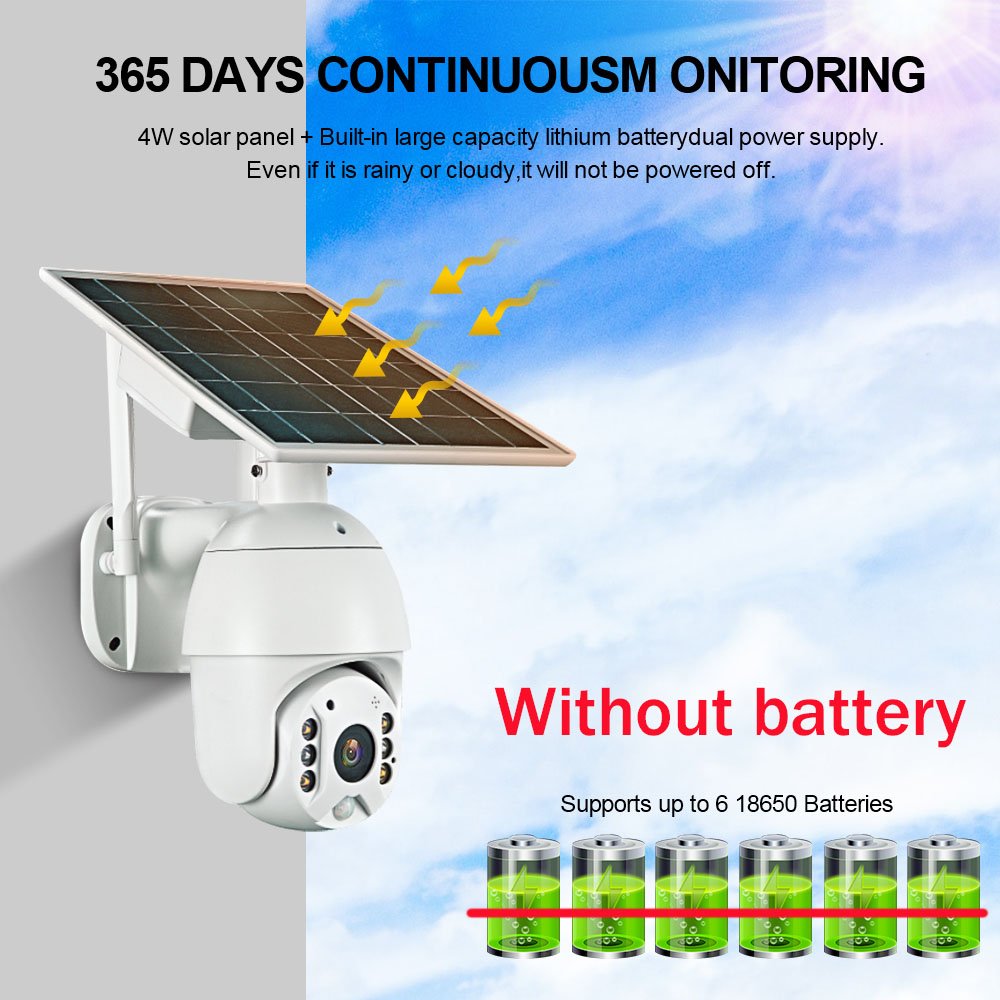 Regis 2MP Unique Innovative PTZ Wireless Outdoor Solar Powered Wifi Security Battery Camera 4G SIM card