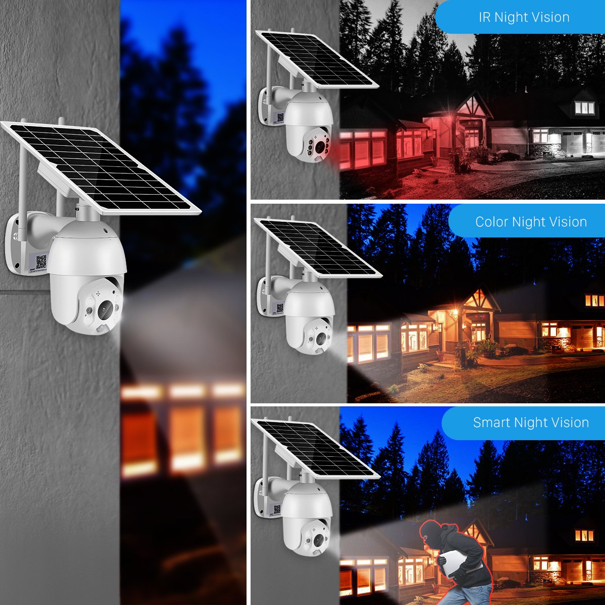 Regis 2MP Unique Innovative PTZ Wireless Outdoor Solar Powered Wifi Security Battery Camera 4G SIM card