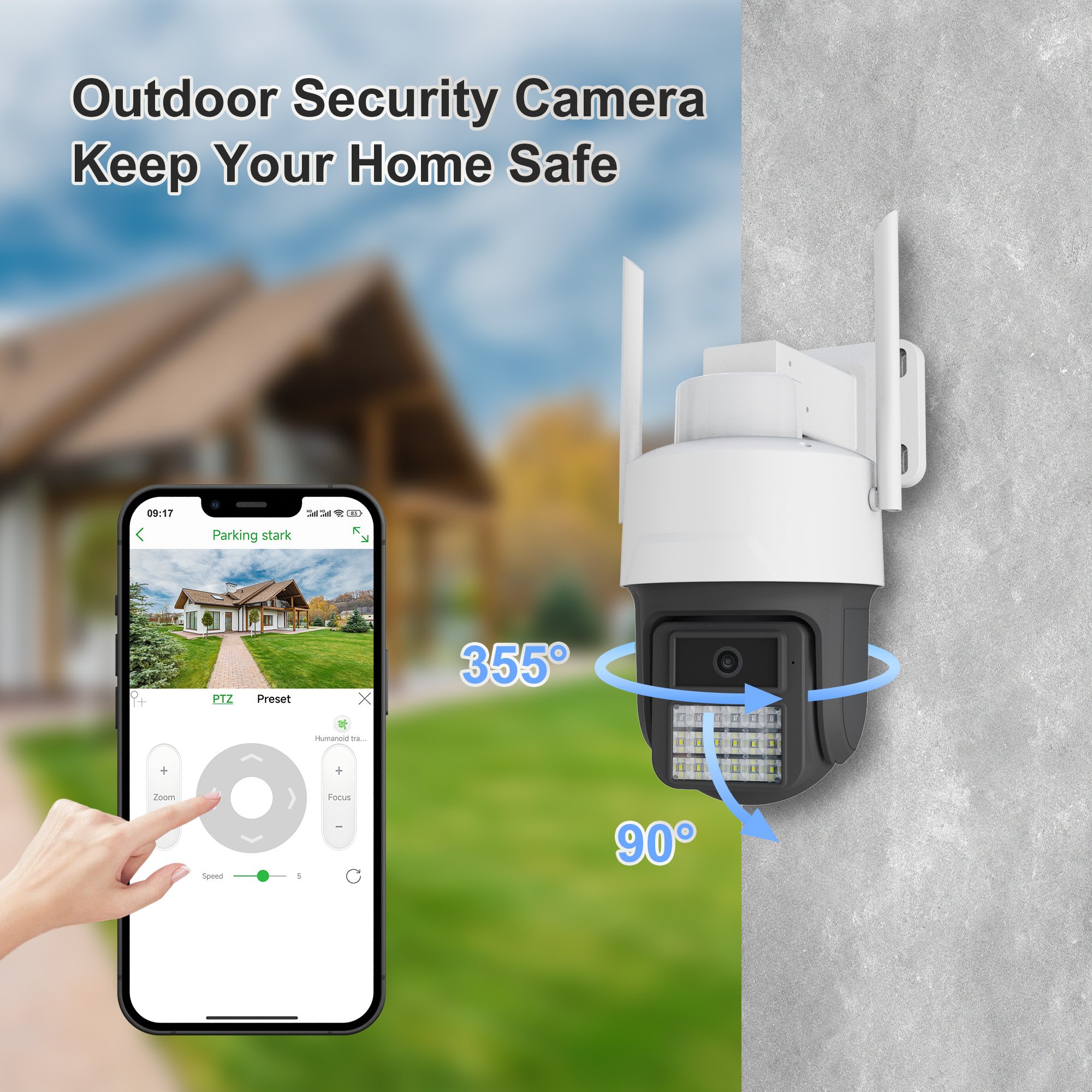 Outdoor HD WiFi Smart Dome Camera Wireless IP Network PTZ CC Camera AI Human Motion Tracking 4MP Night Vision Security Camera