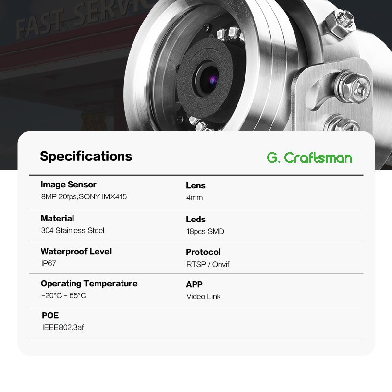 GA-EX1FI-M8SS 4K 8MP Stainless Steel Explosion Proof IP POE Surveillance Security Bullet Camera For Marine Gas Station Oil Mine