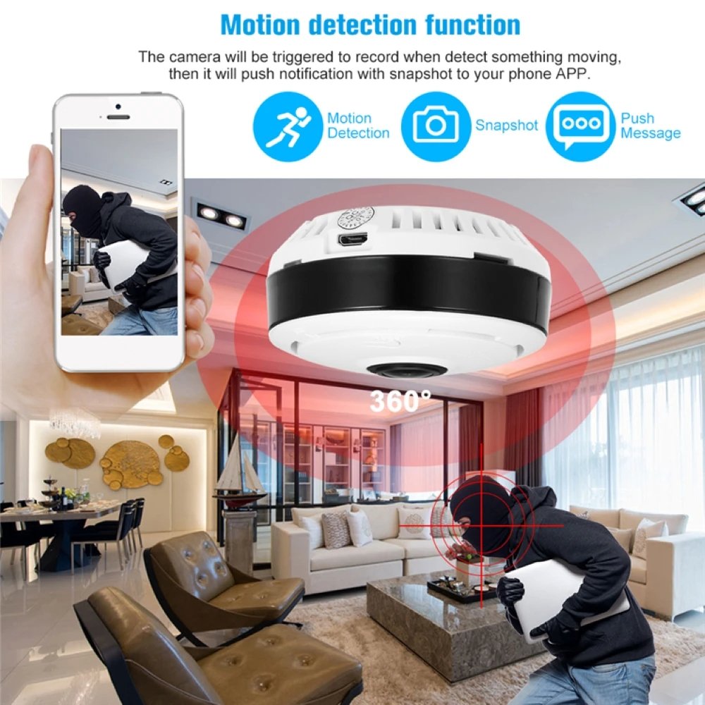 3MP Mini Wireless CCTV Secure Equipment IP 360 Fisheye Hd 960p Panoramic Camera Indoor Smart Wifi Shaped Smoke Detector Camera