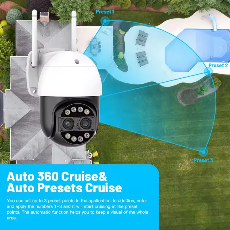 New 4K WiFi 8MP Full HD Smart Outdoor Wireless Video Surveillance Auto 360 cruise Security PTZ Camera H.265 ICsee Dual Lens