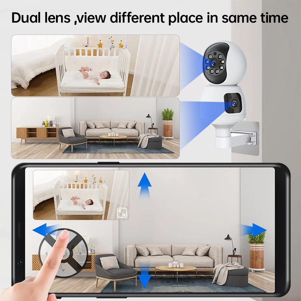 L 4MP PTZ Camera Dual Lens IP WIFI Smart Home Security Wireless Surveillance Camera Two-way Audio Baby Pet Monitor Care Cam Pro