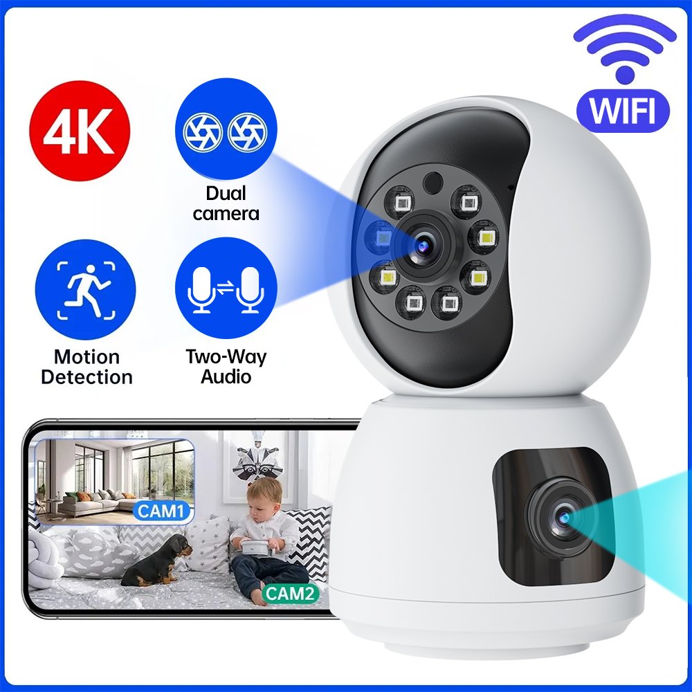 L 4MP PTZ Camera Dual Lens IP WIFI Smart Home Security Wireless Surveillance Camera Two-way Audio Baby Pet Monitor Care Cam Pro