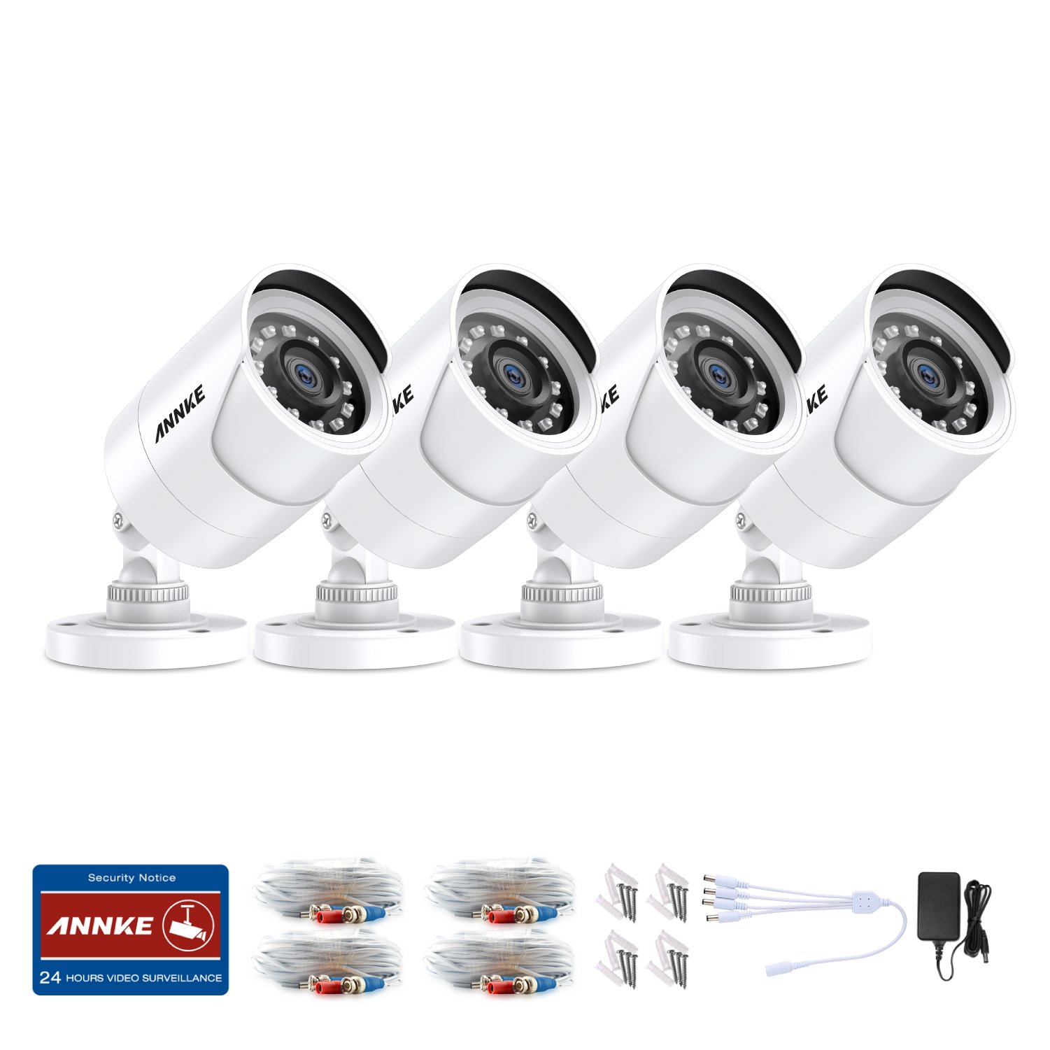 ANNKE 4pcs Camera Set 1080p Full HD Night Vision IR 100ft IP66 Waterproof Outdoor CCTV Security Camera