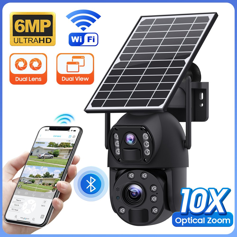 Ubox 6MP 10X Optional Zoom Dual Lens Low Power 4g Solar Panel Ptz Ip Network Cctv Wifi Surveillance Security Camera 4G Sim Card