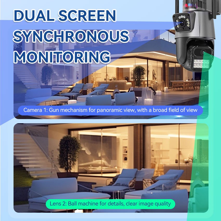 dual-lens gun ball linkage all-in-one wireless surveillance camera dome 360 degrees without dead angle double screen HD