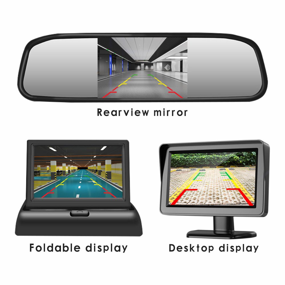 Mini Monitor Analog Ahd Incar Baby Monitoring System Camera Mirror Folding Car Baby Monitor Mount 4.3 Inch Lcd Screen RCA Input