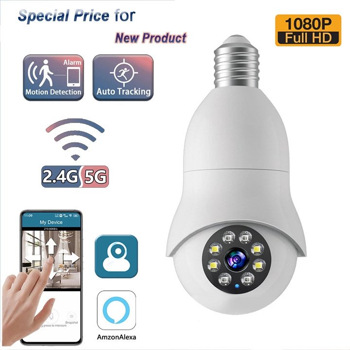 In stock 2MP Indoor Light Bulb Camara Wireless Night Vision CCTV 360 Degree Panoramic Wifi E27 Bulb Socket PTZ Network Camera