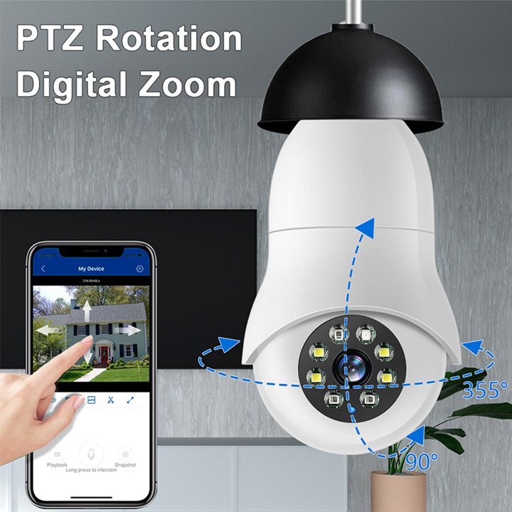 In stock 2MP Indoor Light Bulb Camara Wireless Night Vision CCTV 360 Degree Panoramic Wifi E27 Bulb Socket PTZ Network Camera