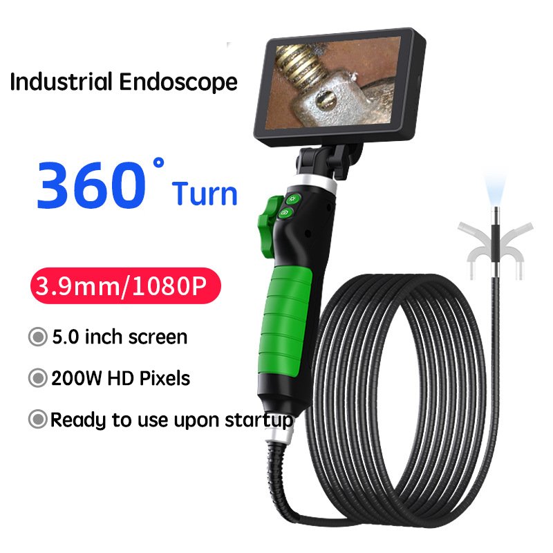 5.0 Inch IPS Screen 3.9mm 6.4mm 200W pixels 1080P 2Way Articulate 360° Rotation Steering Industrial Endoscope Inspection Camera