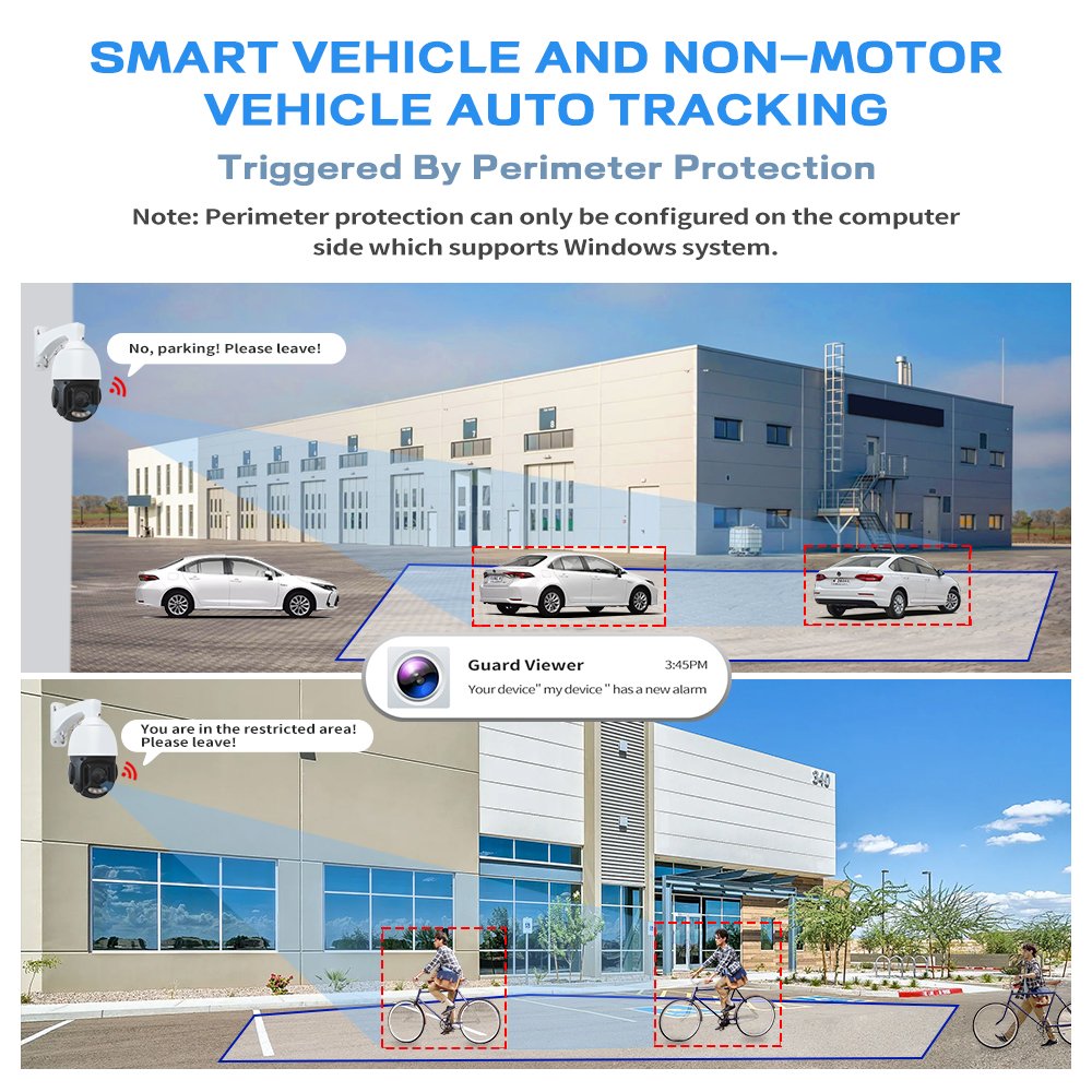 Intelligent Emergency Strobe Light Alarm PTZ Network Camera PoE+ Guard Viewer App Built-in Siren 18x Smart CCTV Camera