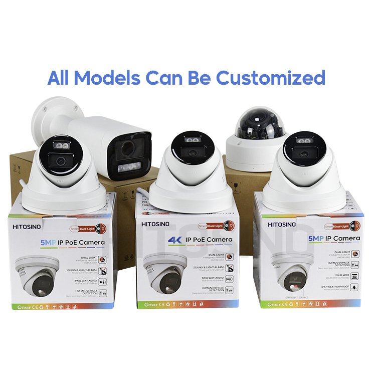 Custom OEM HIK 4MP 5MP 8MP IP Camera Smart Hybrid Full Color Turret Dome Bullet motorized varifocal PoE Network Camera