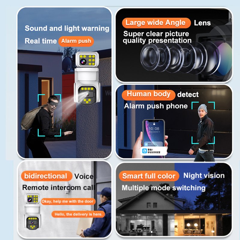 Rscamtom 4K Ultra HD Dual Lens Wireless Network Camera Motion Detection Alarm Color Night Vision WiFi Security Camera