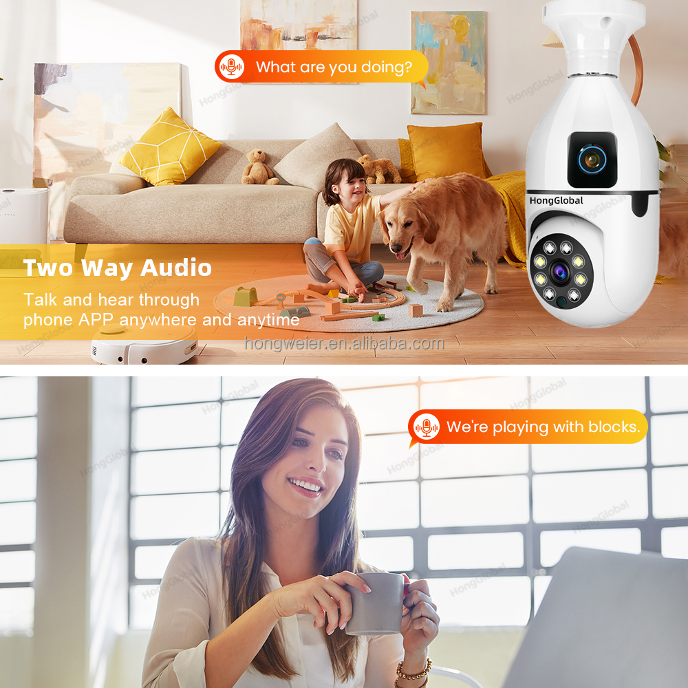 HongGlobal 8MP Indoor Wireless E27 Bulb Surveillance PTZ Camera Yiiot 4K Dual Lens IP WiFi CCTV 360 Bulb Security Network Camera