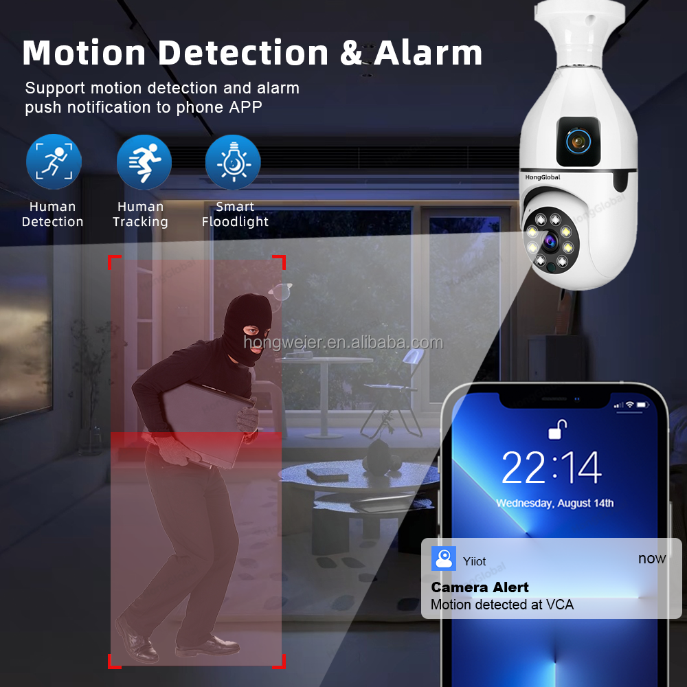 HongGlobal 8MP Indoor Wireless E27 Bulb Surveillance PTZ Camera Yiiot 4K Dual Lens IP WiFi CCTV 360 Bulb Security Network Camera