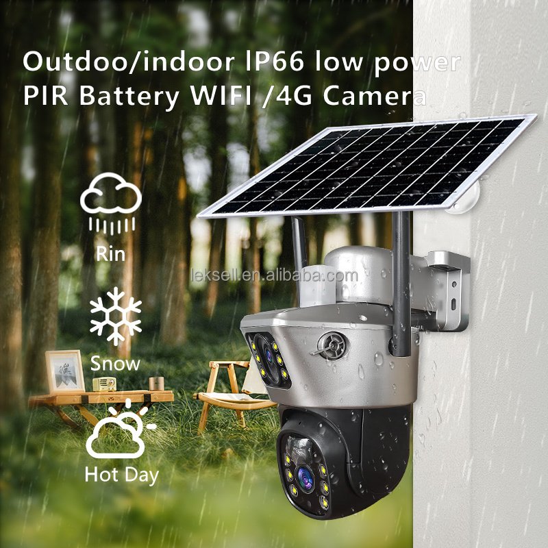 Leksell Dual lens outdoor 4g solar ip camera Cctv Network Camera camera with battery