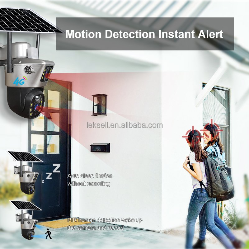 Leksell Dual lens outdoor 4g solar ip camera Cctv Network Camera camera with battery