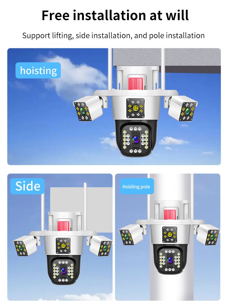 5K 9MP Three Lens Three Screens outdoor waterproof wireless camera Human detection alarm push cctv camera home security