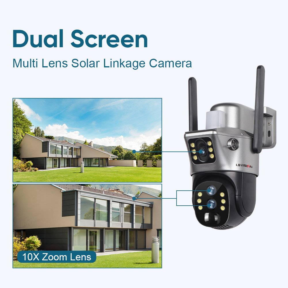 LS VISION V380 PRO 4MP 10X Zoom 4G Solar-Powered Network CCTV Camera LTE SIM Card IP PTZ Dual-Lens AI Tracking Outdoor Camera