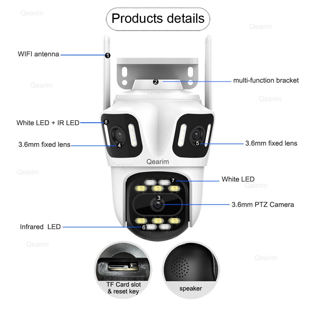 ICsee 8MP 4K 3 screen outdoor security wifi Network camera home security camera