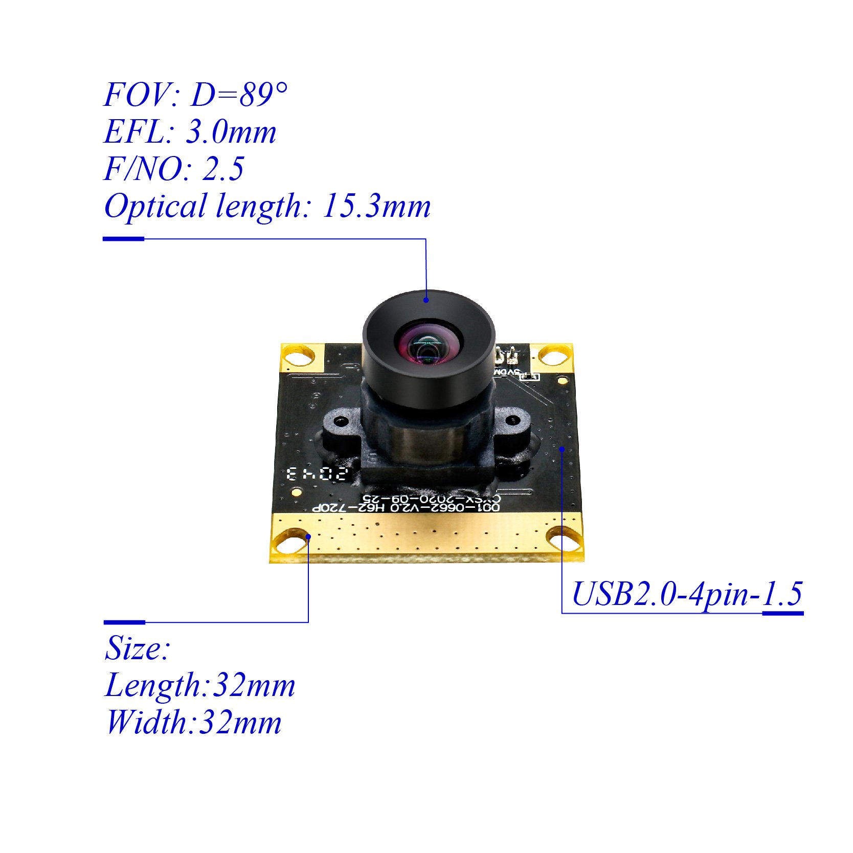 Low price 1/4"JX-H62 CMOS Sensor FF 1MP 720P HD 30FPS Plug&Play No Distortion 89 degree Lens Camera Module web camera module