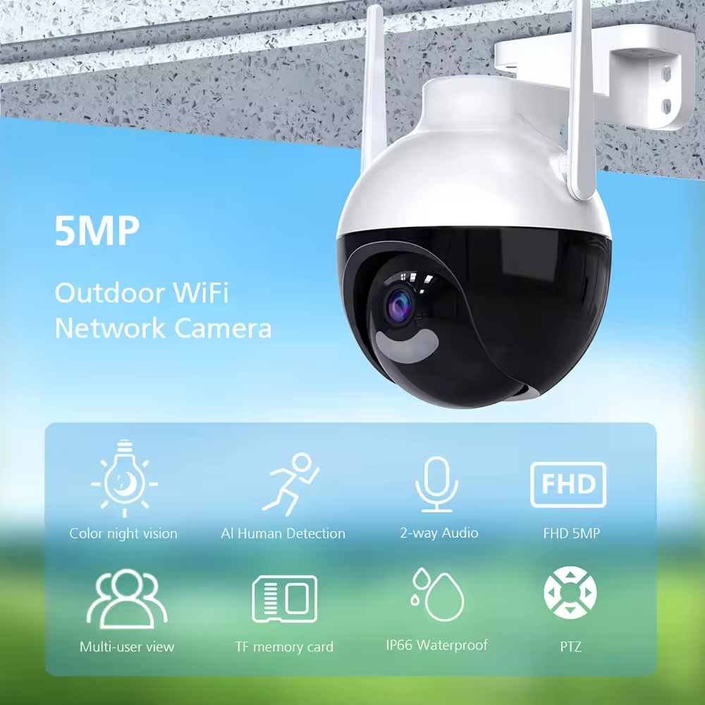 ICSEE 4K 5MP CCTV IP Camera Smart Wifi PTZ Camera 5x Digital Zoom AI Human Detection ONVIFI Wireless Home Security Protection