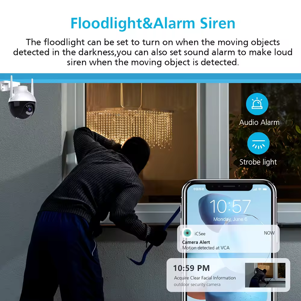 ICSEE 4K 5MP CCTV IP Camera Smart Wifi PTZ Camera 5x Digital Zoom AI Human Detection ONVIFI Wireless Home Security Protection