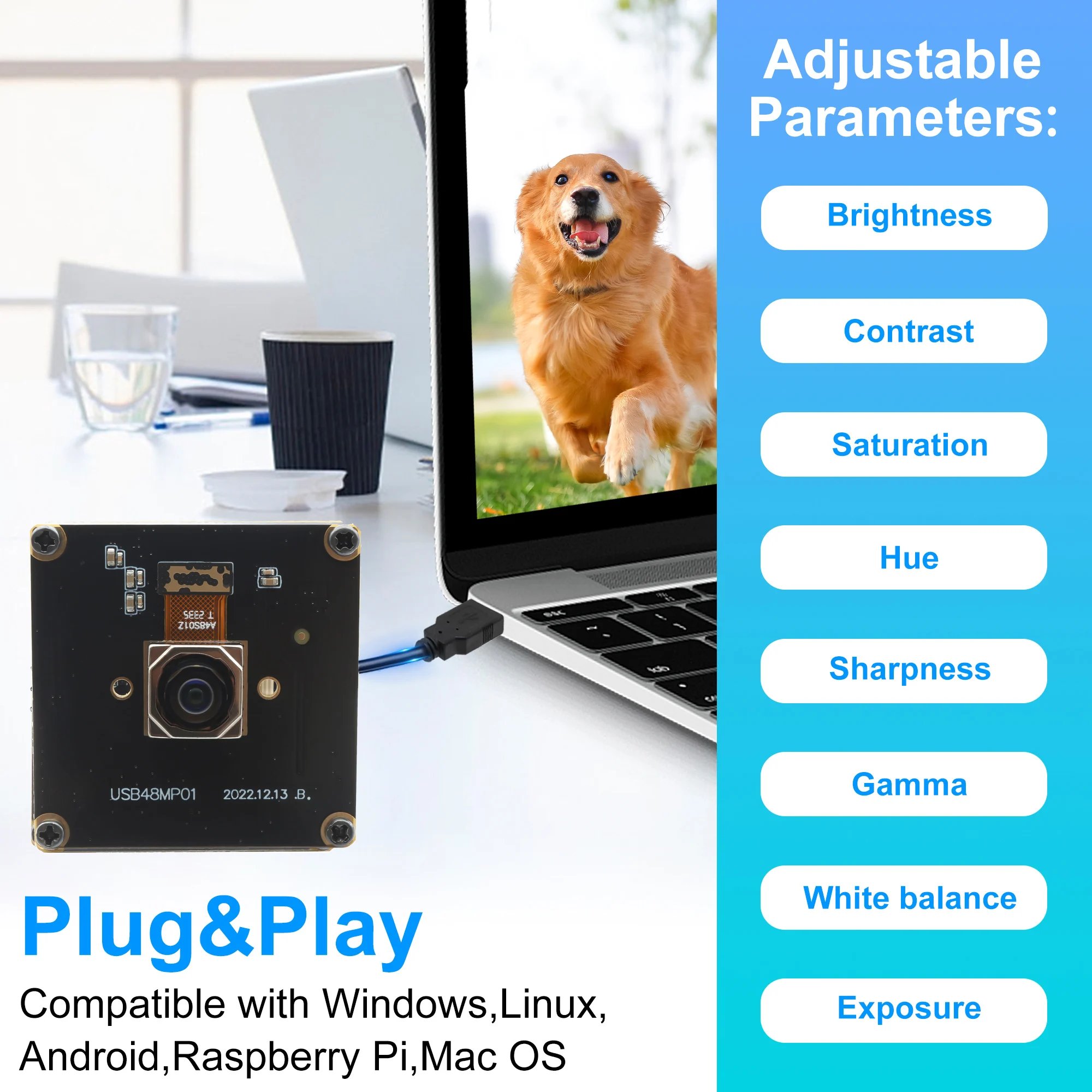 ELP 48MP Autofocus Lens 100 Degree USB Camera Module HD 8000x6000 Webcam Free Driver Mini Camera for Printing, QR Code Scanner