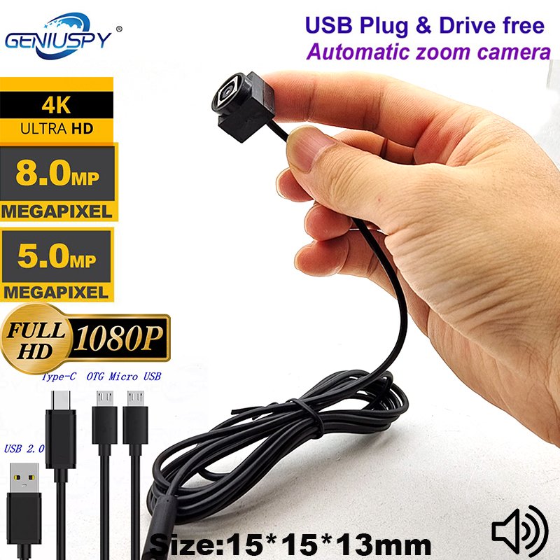 4K 8MP 5MP 30fps HD Auto focus Zoom Micro Size Webcam USB Camera USB Driver-free Laptop PC Android External Cam With Audio Mic
