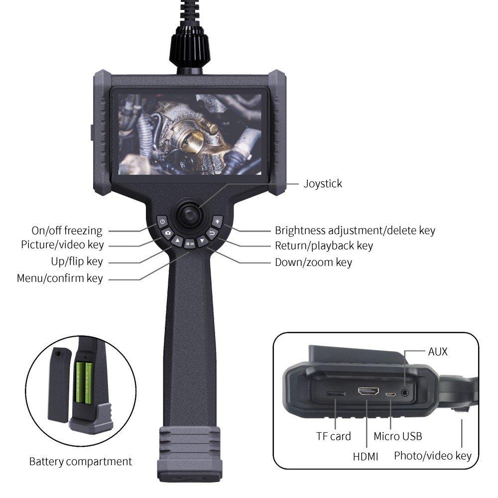 Handheld 4mm Borescope Inspection Camera Joy Stick Analog 360 Degree Articulated Borescope with 5m Cable