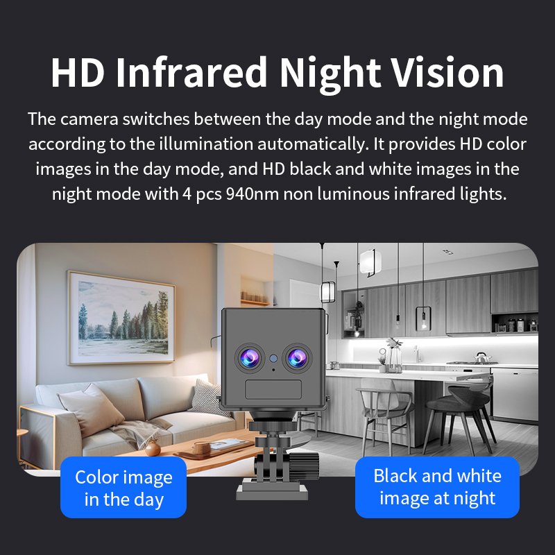 Wistino dual lens 6x zoom indoor 4g body camera motion detection two way voice mini surveillance camera