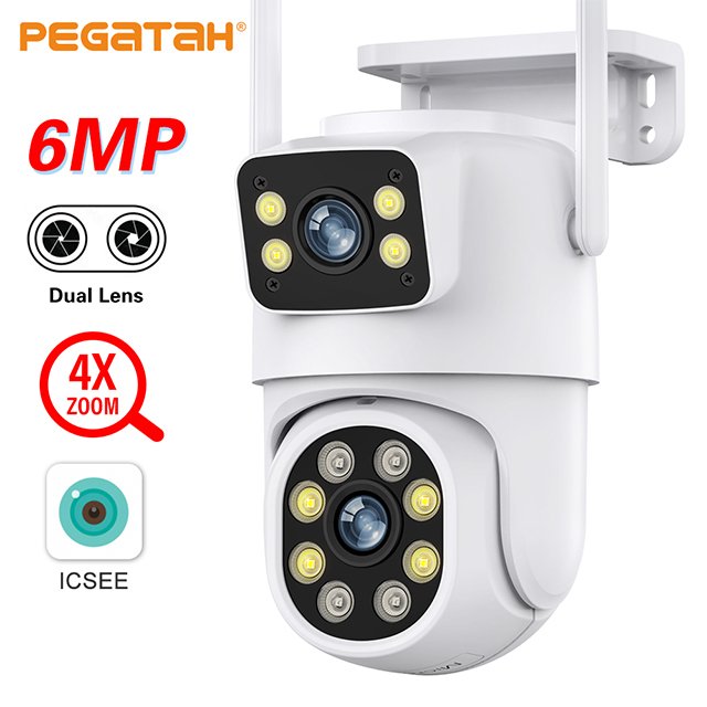 4K 6MP Dual Screen Dual Lens WIFI Camera 2K PTZ Camera Outdoor IP66 Waterproof Auto Tracking Security Camera Surveillance ICSEE