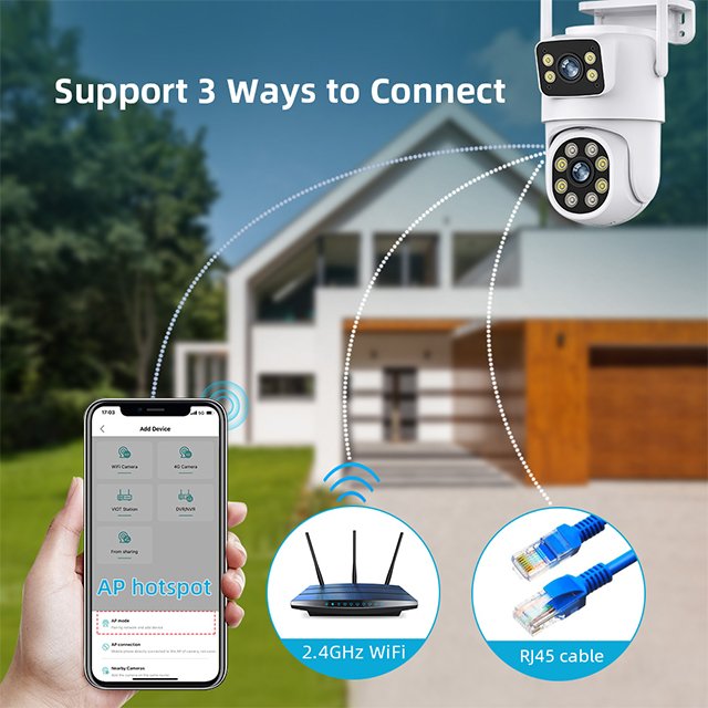 4K 6MP Dual Screen Dual Lens WIFI Camera 2K PTZ Camera Outdoor IP66 Waterproof Auto Tracking Security Camera Surveillance ICSEE