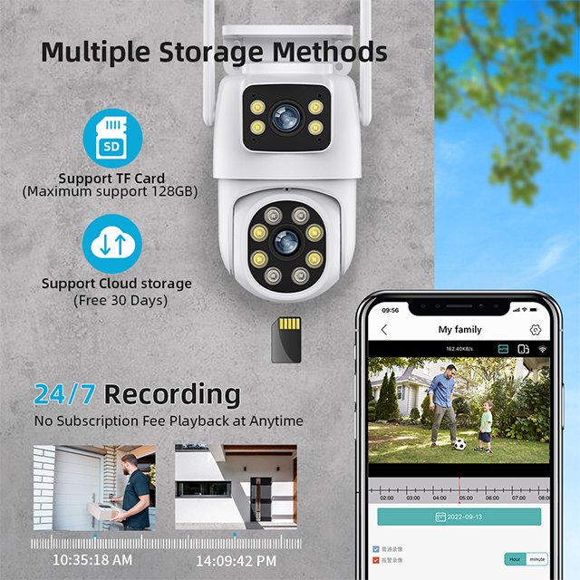 4K 6MP Dual Screen Dual Lens WIFI Camera 2K PTZ Camera Outdoor IP66 Waterproof Auto Tracking Security Camera Surveillance ICSEE