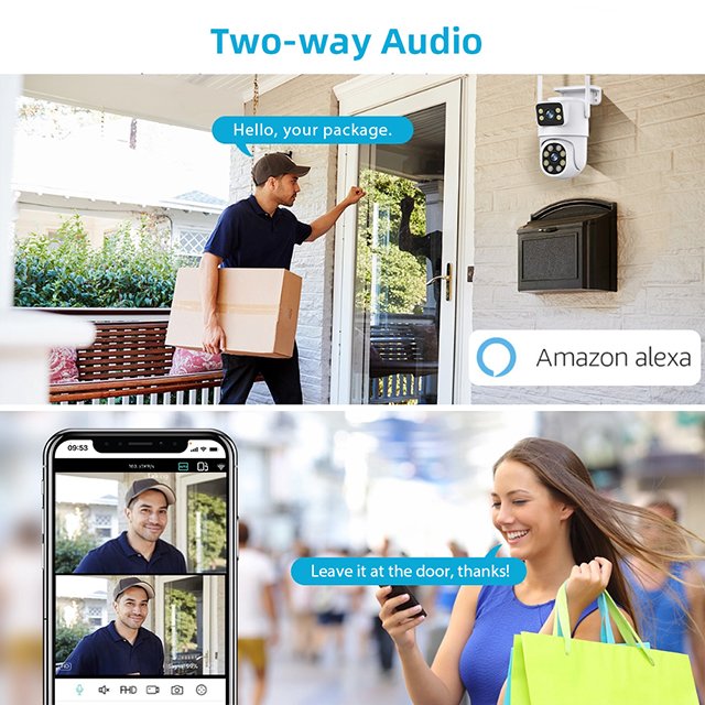 4K 6MP Dual Screen Dual Lens WIFI Camera 2K PTZ Camera Outdoor IP66 Waterproof Auto Tracking Security Camera Surveillance ICSEE