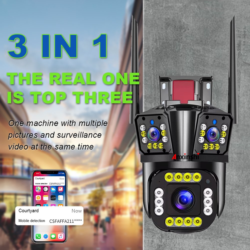ipc360 CCTV 3 Lens IP66 Waterproof 4MP Wireless Camera WiFi PTZ Network Camera