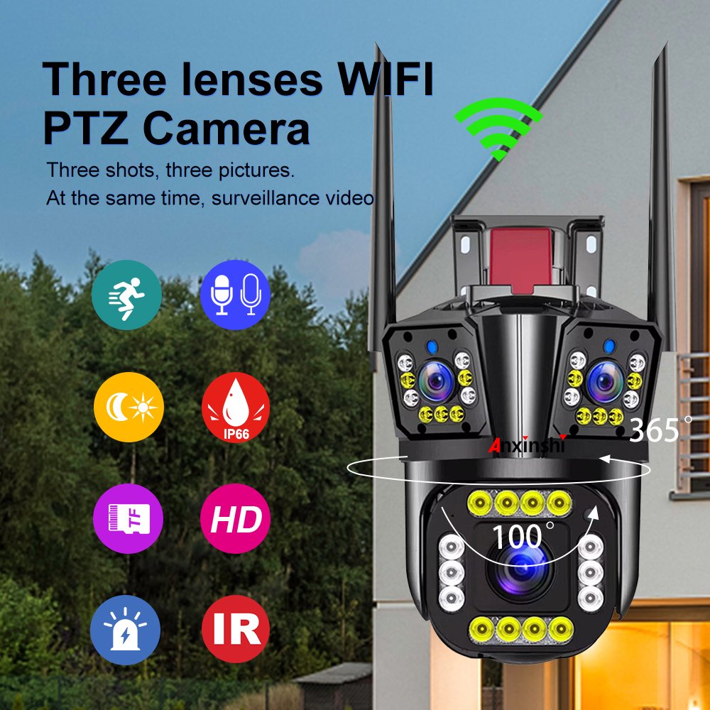 ipc360 CCTV 3 Lens IP66 Waterproof 4MP Wireless Camera WiFi PTZ Network Camera