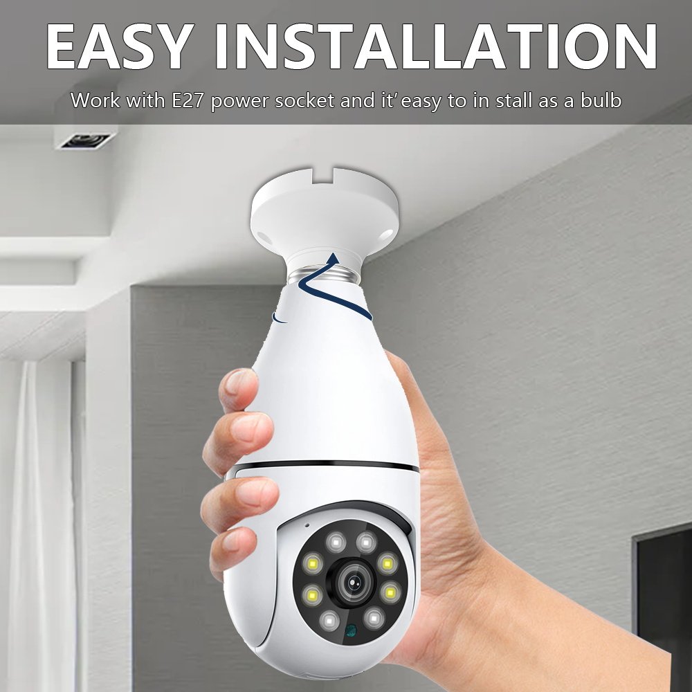 Eseecloud 5G Bulb E27 Surveillance CCTV PTZ PI Network Camera Full Color Night Vision AI Tracking Wireless Security Wifi Cameras