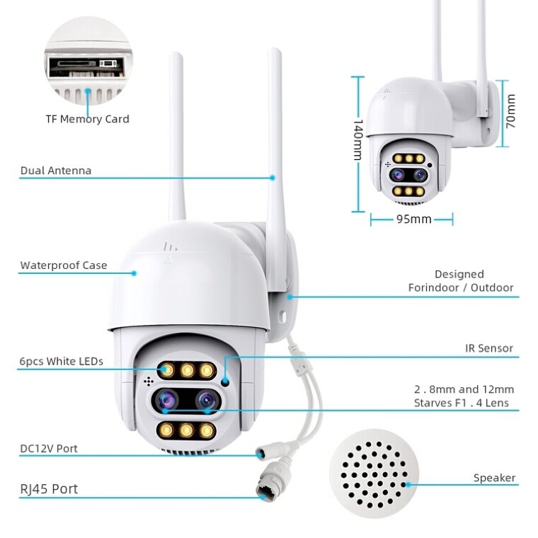 1080p Outdoor CCTV Wifi Video Surveillance Camera 2mp 8x Zoom Dual-Lens Human Detect CCTV Camera