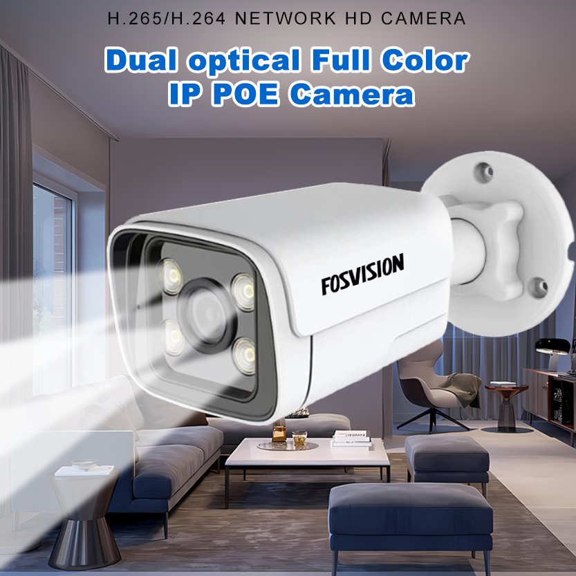 Fosvision 8MP 4k 265 IP POE full color Night Vision Waterproof Metal Infrared Outdoor Bullet Network CCTV Security Camera