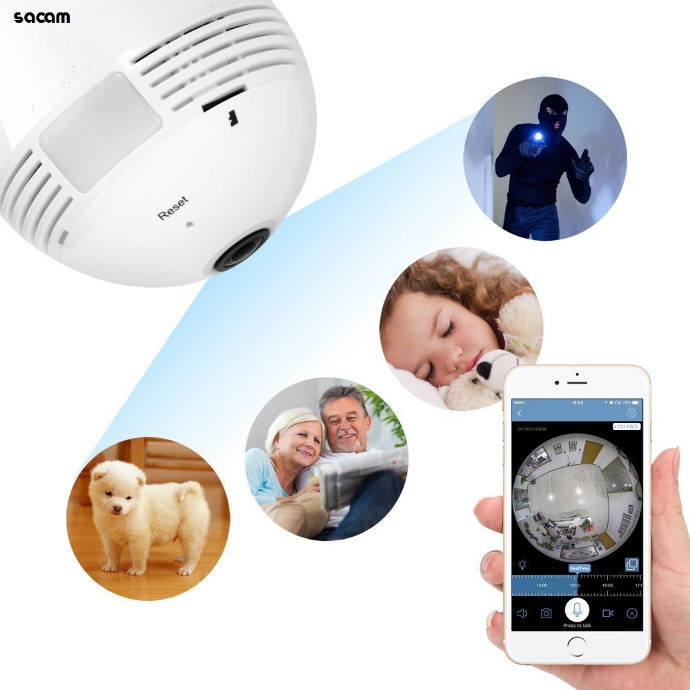 360 Degree Camera Bulb WiFi Panoramic VR Smart Fisheye Camera 1080P LED Light Night Vision Webcam Network IP Recorder Camcorder