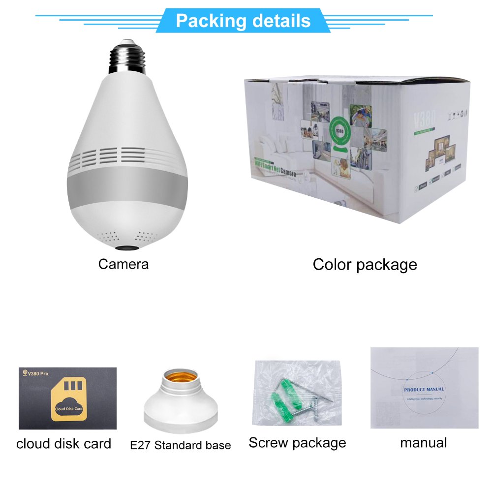 360 Degree Camera Bulb WiFi Panoramic VR Smart Fisheye Camera 1080P LED Light Night Vision Webcam Network IP Recorder Camcorder