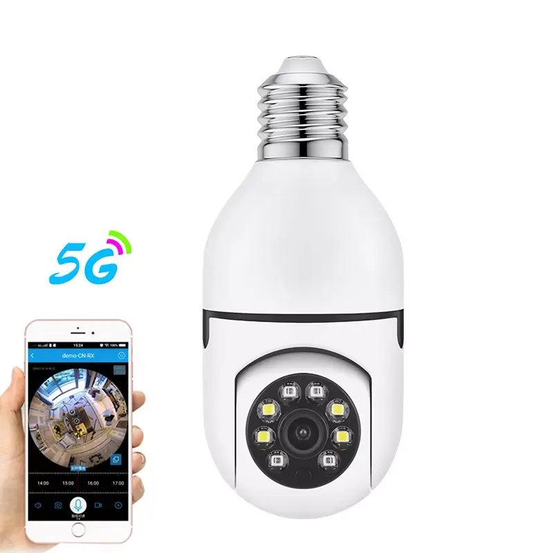 Smart home light 5G wireless bulb lamp wifi 2MP camera 360 Degree pnaoramic wireless IR Security VR CCTV Camera