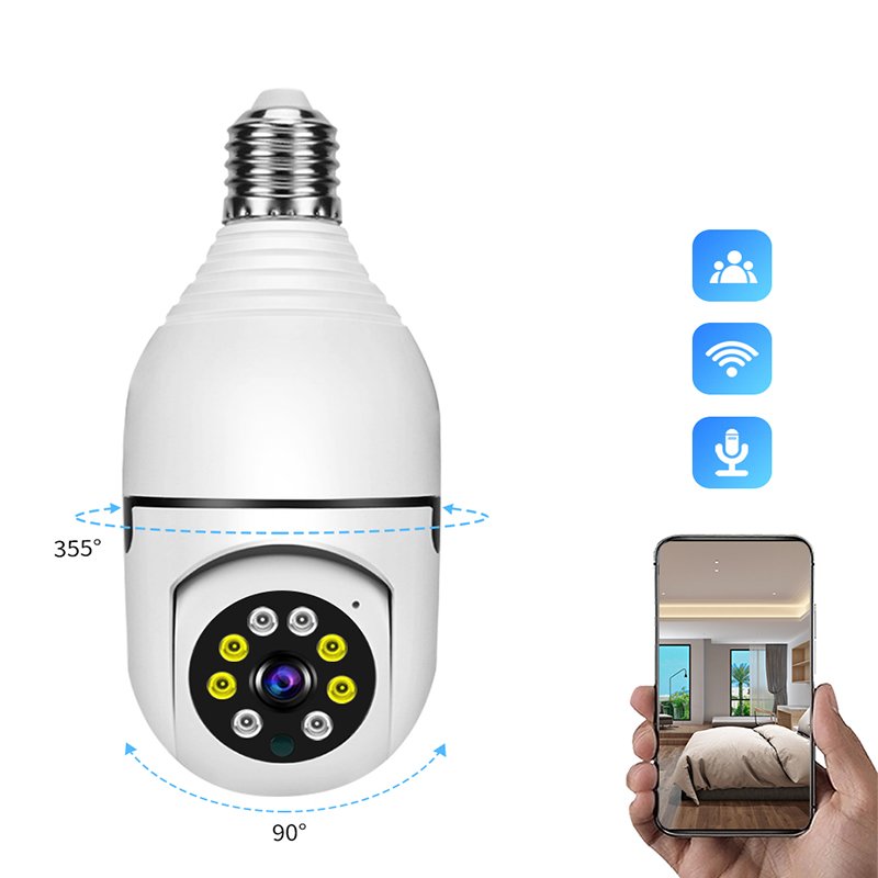 Smart home light 5G wireless bulb lamp wifi 2MP camera 360 Degree pnaoramic wireless IR Security VR CCTV Camera
