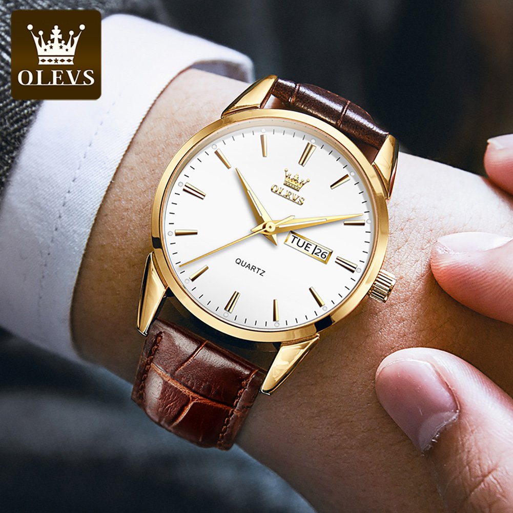 OLEVS 6898 Watches Fashion Sports Minimalist Date Analog PU Leather Waterproof Quality Business Quartz Wristwatch Men