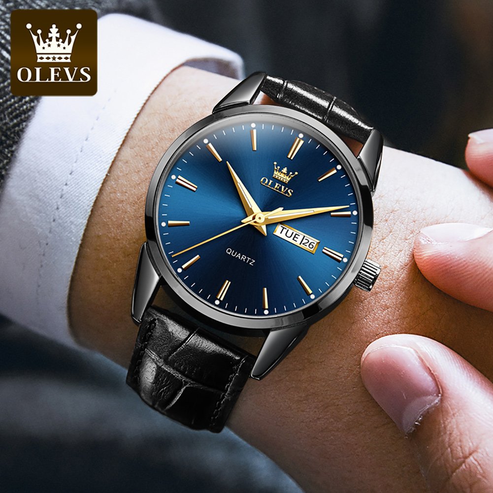 OLEVS 6898 Watches Fashion Sports Minimalist Date Analog PU Leather Waterproof Quality Business Quartz Wristwatch Men
