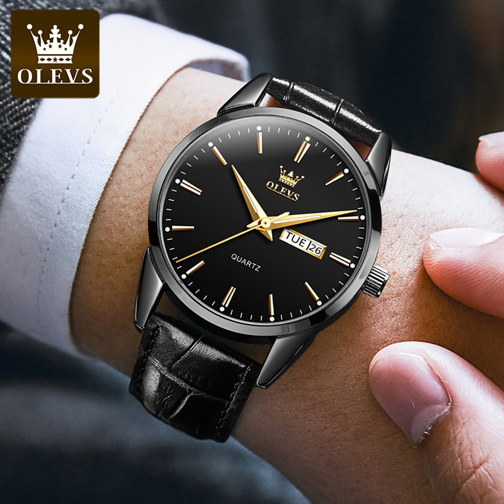 OLEVS 6898 Watches Fashion Sports Minimalist Date Analog PU Leather Waterproof Quality Business Quartz Wristwatch Men