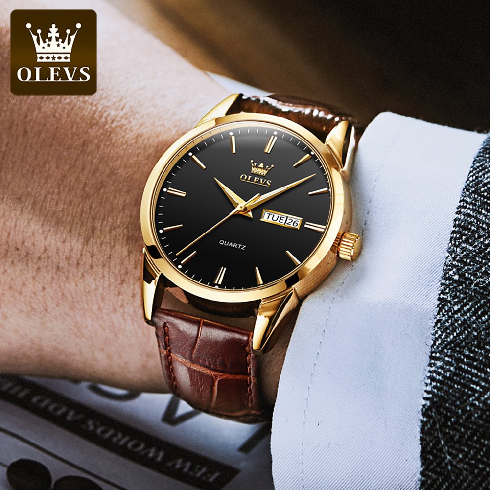 OLEVS 6898 Watches Fashion Sports Minimalist Date Analog PU Leather Waterproof Quality Business Quartz Wristwatch Men